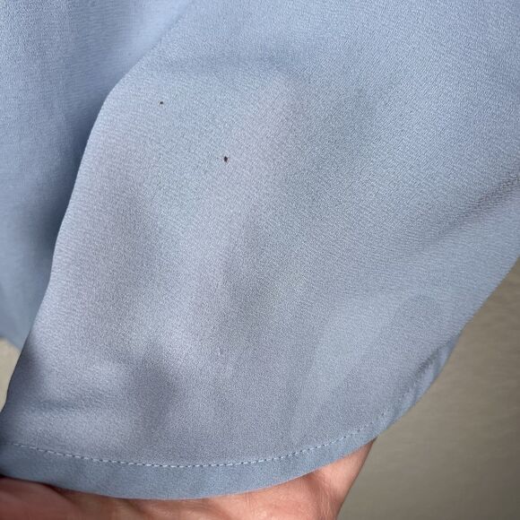 Pleione Sz XL Collared V-Neck Short Sleeve Chiffon Blouse Cornflower Blue - Picture 8 of 8